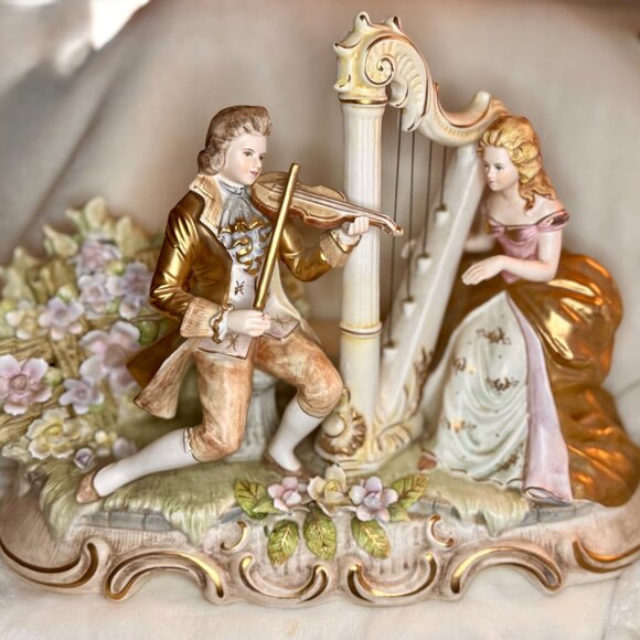 VTG ~  Original Lenwile-Ardalt Japan Musical Figurine W Harp & Violin #7857 - Picture 3 of 5